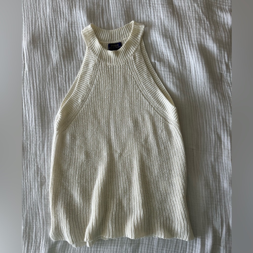 POLO RALPH LAUREN Ivory Linen Halter Tank Top